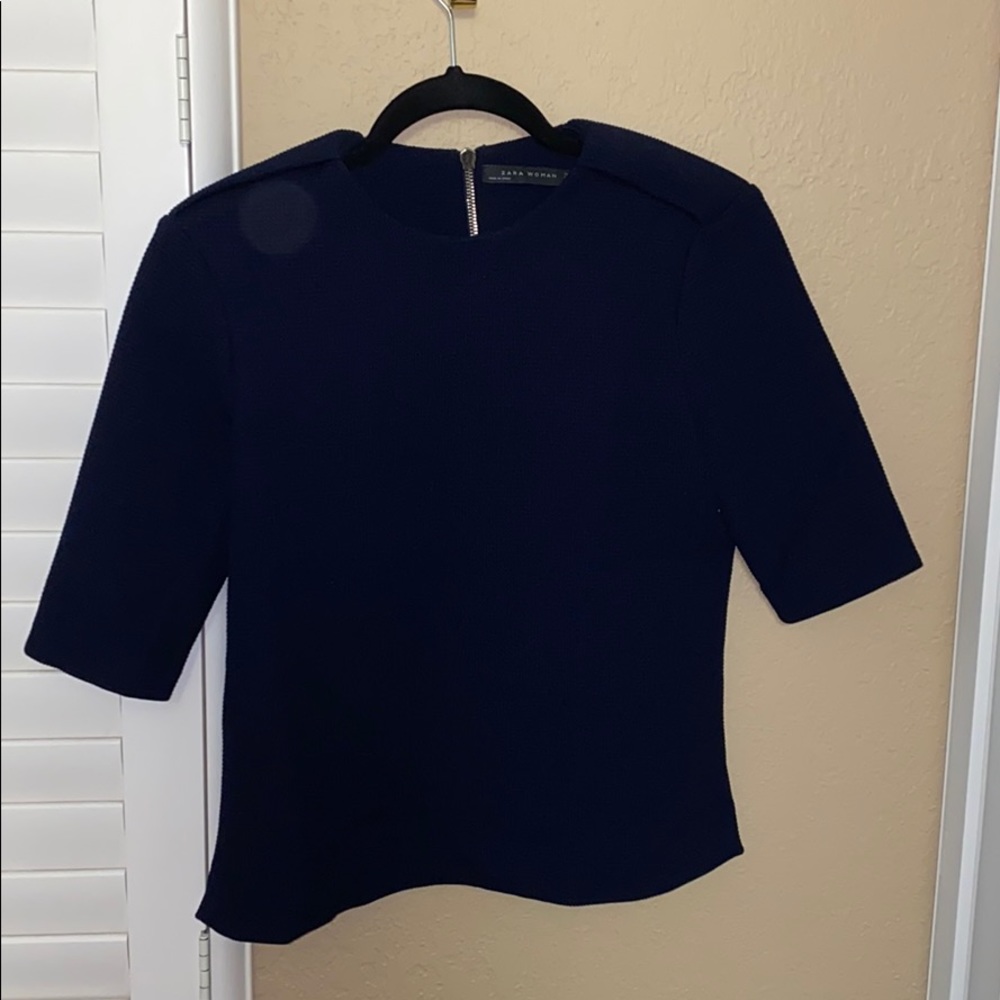Brand New Navy Blue Knit Textile Top w/Zipper